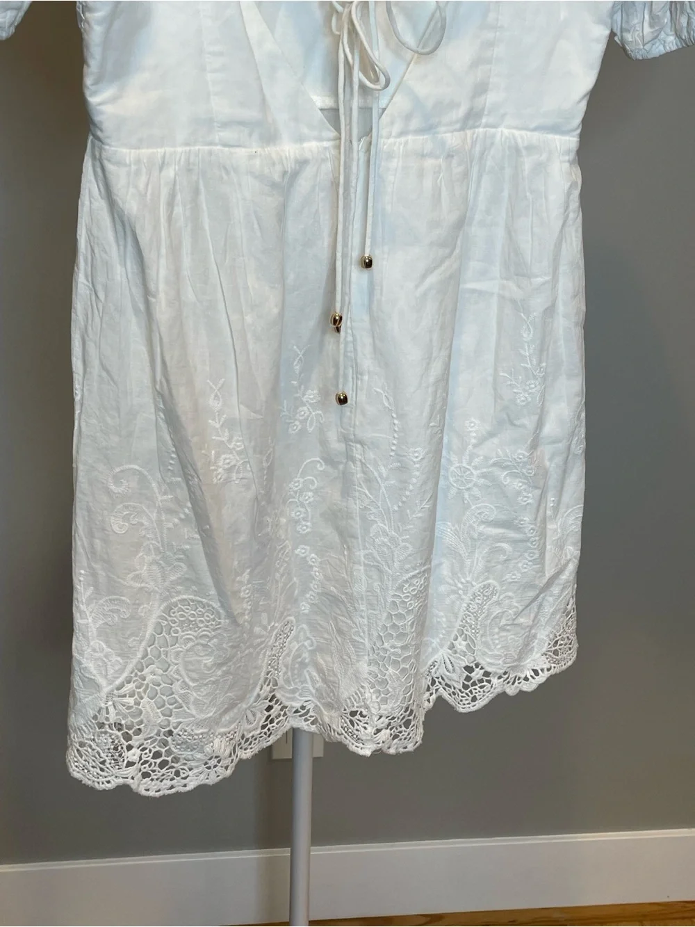 Selfie Leslie 100% Cotton White Cottagecore Embroidered Mini Dress Bridal Shower